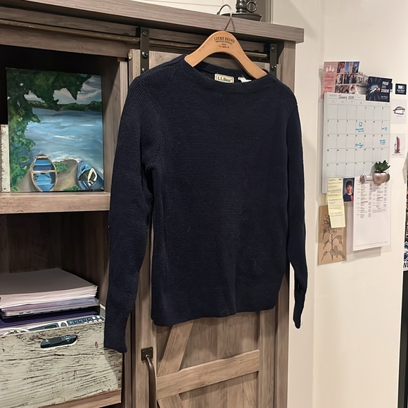 L.L. Bean Navy Soft Spun Cotton Classic Ribbed Sweater,M - Picture 2 of 7